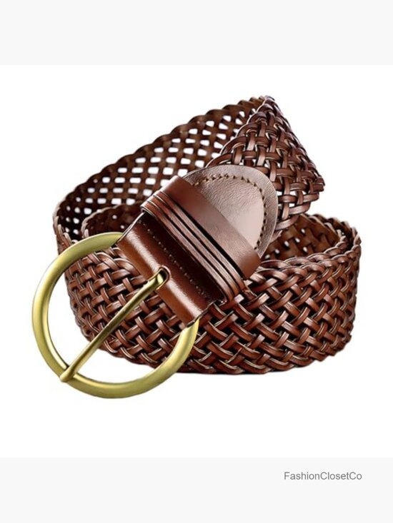 Handmade Leather Braided Belt with Round Golden Pin Buckle 2\